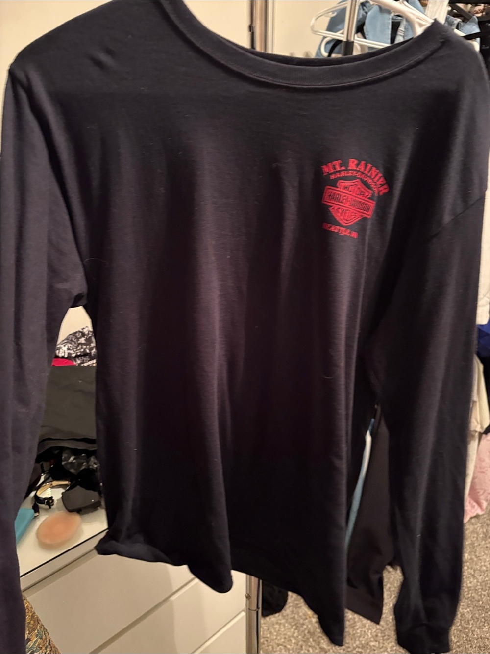 Harley-Davidson Black Long Sleeve Tee with Red Bike & Mt. Rainier Graphic small - Picture 3 of 4